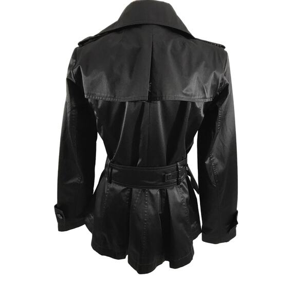 Kristen Blake Satin Jacket Double Breasted Peacoat with Belt Size Small Black - Picture 2 of 11
